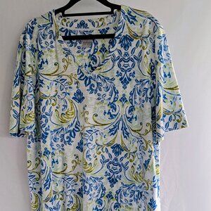 Chico’s BOHO V-Neck Top White/Blue/Green Size 3 (XL) $18.00